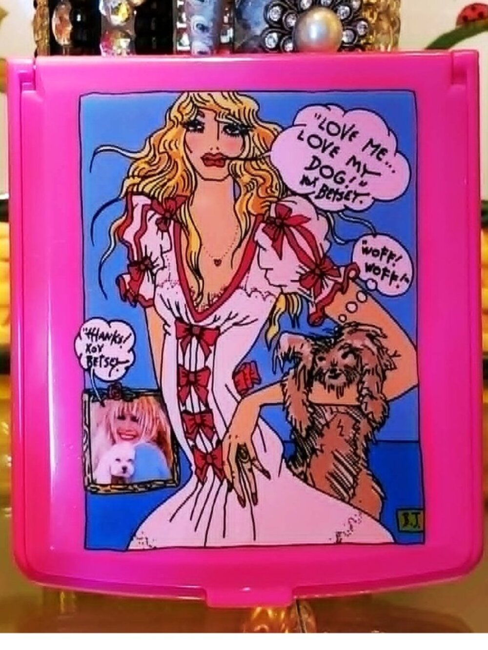 Vintage Betsey Johnson Poster Pop Art Compact Mirror Babe Girl In Betsey Dress